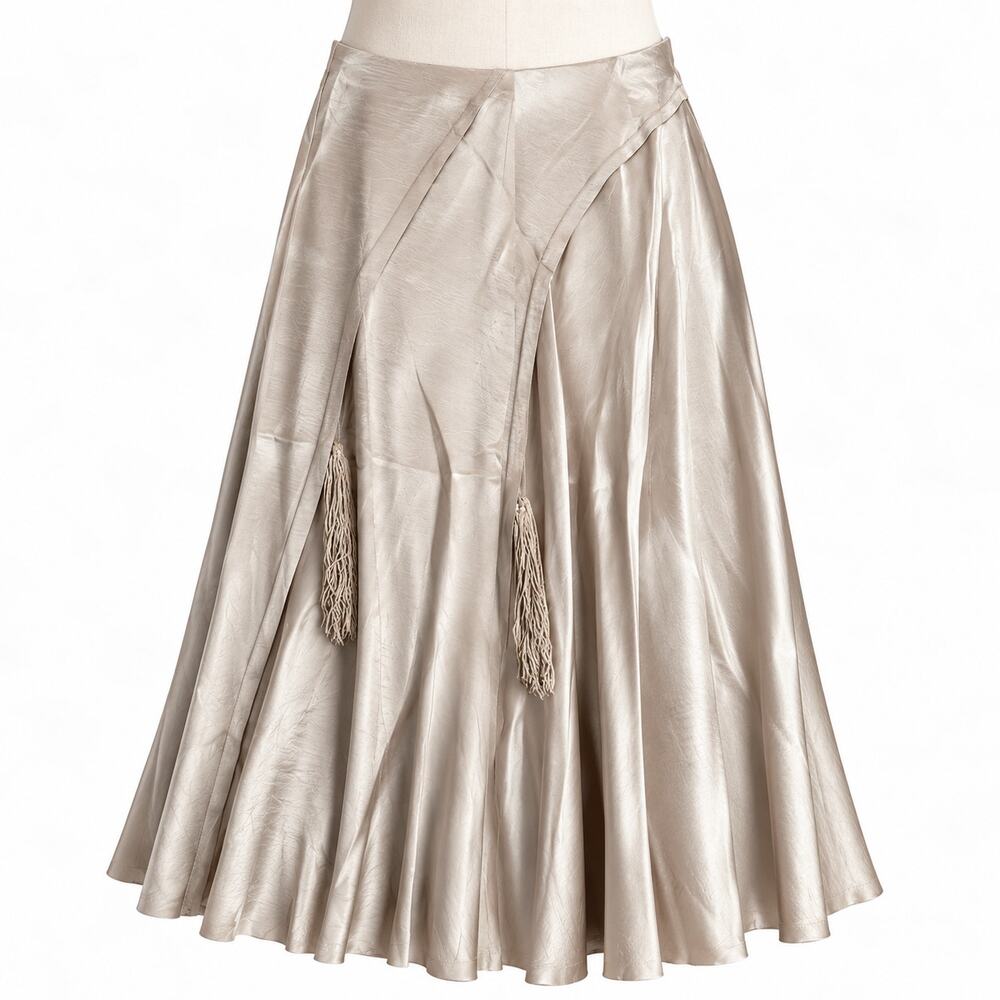 Vince Champagne Satin Pleated Midi Skirt Tassel Detail Women's 12